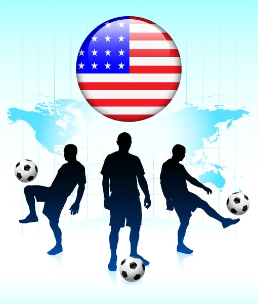 Icône drapeau des États-Unis sur le bouton Internet avec l'équipe de football — Image vectorielle