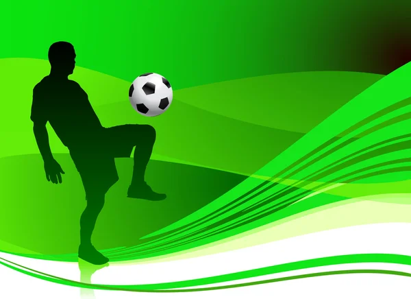 抽象的绿色背景上的足球运动员 — 图库矢量图片