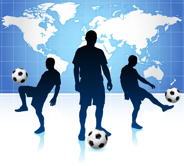 Jugador de fútbol con fondo de mapa del mundo — Vector de stock