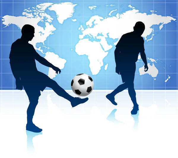 Jogador de futebol com fundo de mapa do mundo — Vetor de Stock