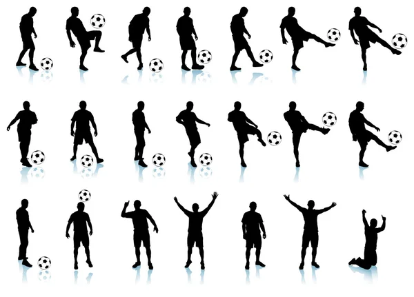 Voetbal (voetballer) gedetailleerde silhouet set — Stockvector