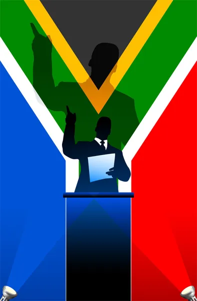 Bandera de Sudáfrica con orador político detrás de un podio — Vector de stock