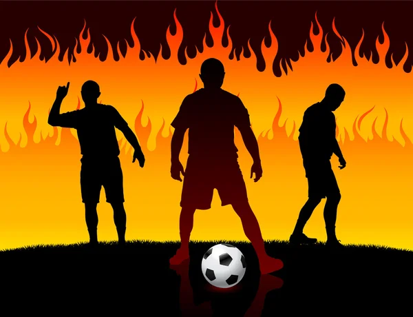 Fútbol (jugador de fútbol) en el infierno fuego fondo — Archivo Imágenes Vectoriales