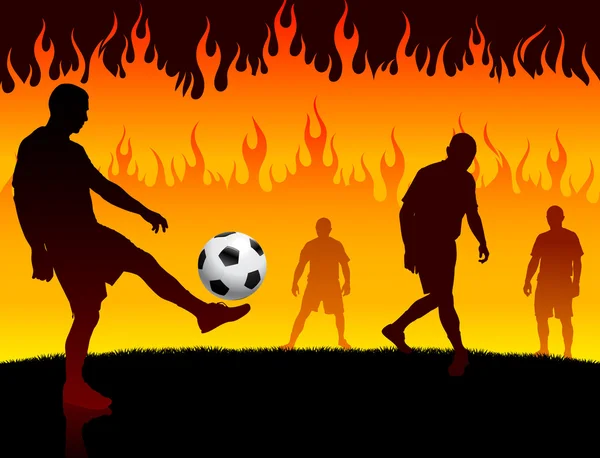 Fútbol (jugador de fútbol) en el infierno fuego fondo — Vector de stock
