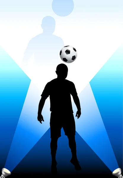 Soccer player under the bright lights — Stock Vector