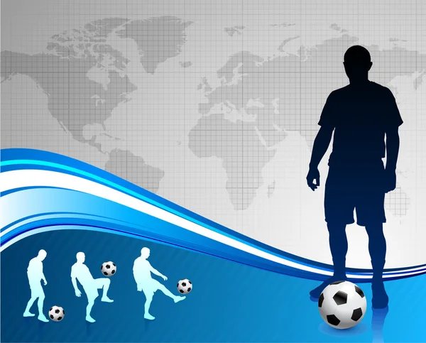 Joueur de football avec fond de carte du monde — Image vectorielle