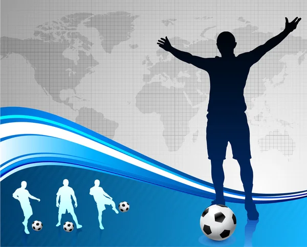 Fußballer mit Weltkarten-Hintergrund — Stockvektor