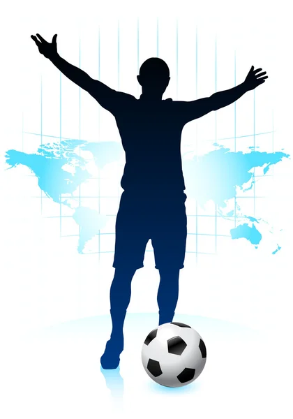 Футбол гравець з фоном карта світу — стоковий вектор