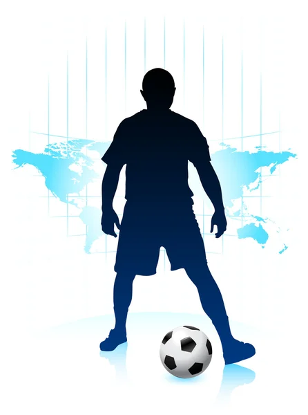 Fußballer mit Weltkarten-Hintergrund — Stockvektor