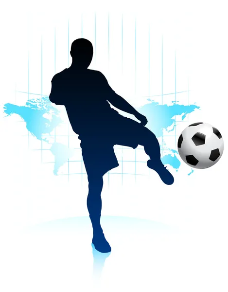 Giocatore di calcio con sfondo mappa del mondo — Vettoriale Stock