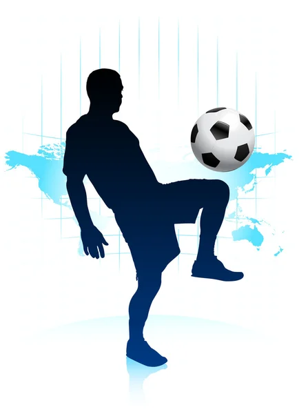 Soccer Player with World Map Background — Stock Vector
