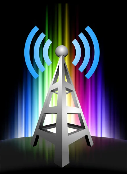 Torre de radio sobre fondo de espectro abstracto — Vector de stock