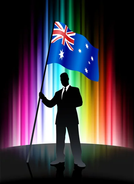 Прапор Австралії з бізнесмен на фоні абстрактних спектру — стоковий вектор