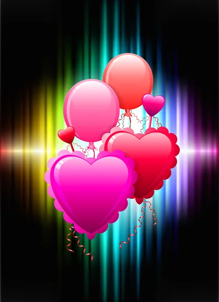 Ballong hjärtan på abstrakt spektrum bakgrund — Stock vektor
