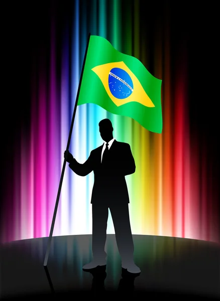 Brazilië vlag met zakenman op abstracte spectrum achtergrond — Stockvector