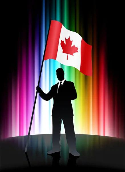 Canada Flag with Businessman on Abstract Spectrum Background — Stock Vector