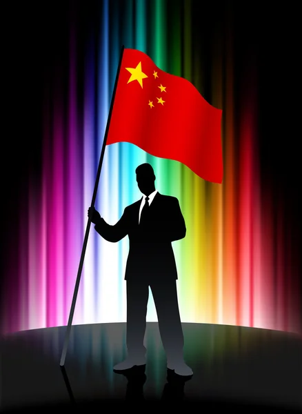 China Flag with Businessman on Abstract Spectrum Background — Stock Vector