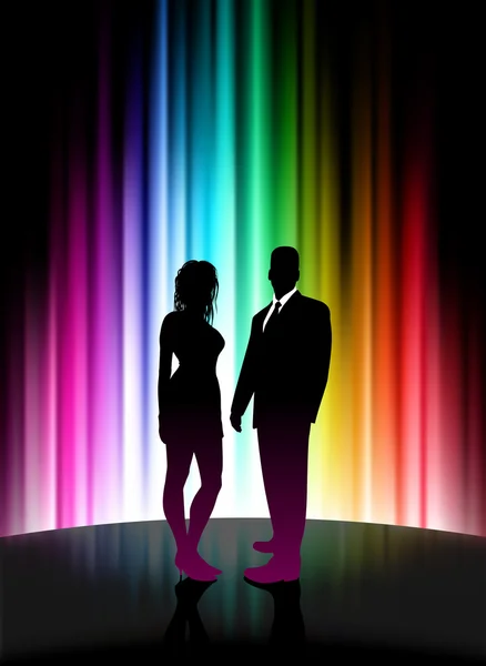 Sexy Young Couple on Abstract Spectrum Background — Stock Vector