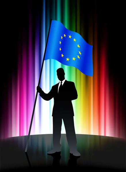 European Union Flag with Businessman on Abstract Spectrum Backgr — Stock Vector