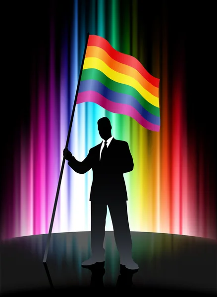 Bandera Gay con Empresario en Fondo de Espectro Abstracto — Vector de stock