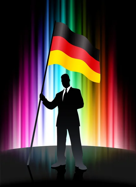추상적인 스펙트럼 배경에 사업가와 독일 깃발 — 스톡 벡터