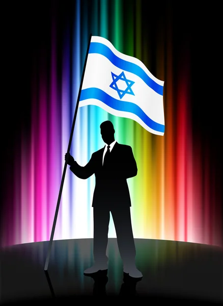 抽象的なスペクトルの背景に実業家とイスラエル共和国の旗 — ストックベクタ