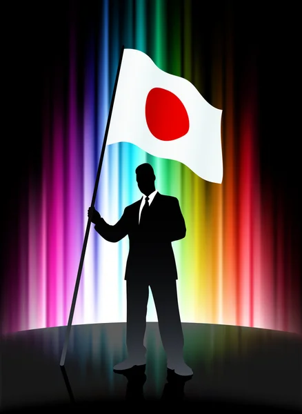 stock vector Japan Flag with Businessman on Abstract Spectrum Background