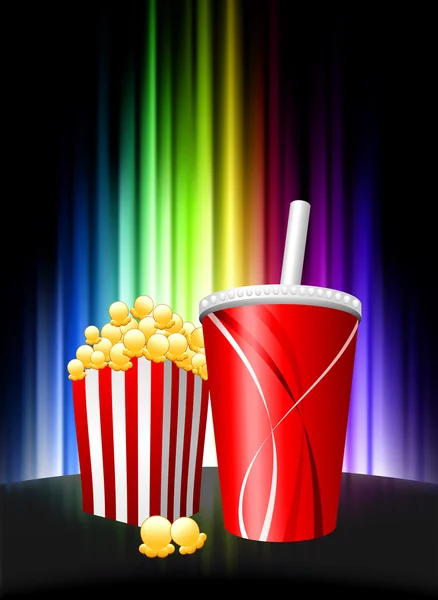 Popcorn and Soda on Abstract Spectrum Background — Stock Vector
