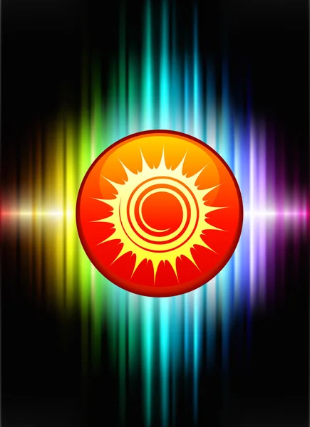 Sun Icon Button on Abstract Spectrum Background — Stock Vector