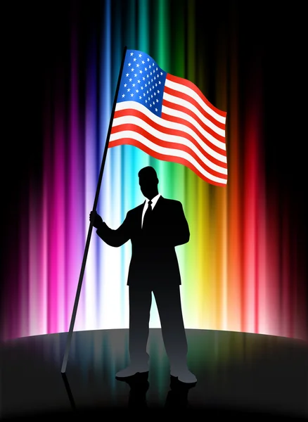 Bandiera degli Stati Uniti con uomo d'affari sul backgro astratto dello spettro — Vettoriale Stock