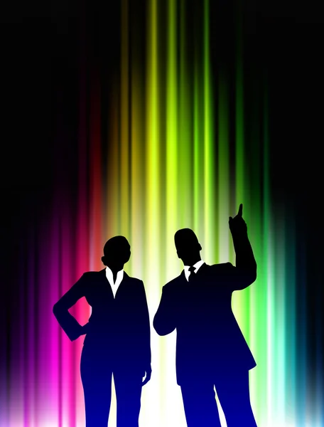 Business Couple on Abstract Spectrum Background — Stock Vector