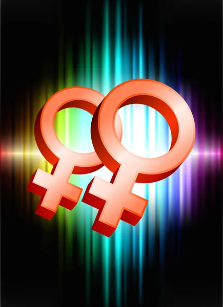 Lesbische geslacht symbolen op abstracte spectrum achtergrond — Stockvector