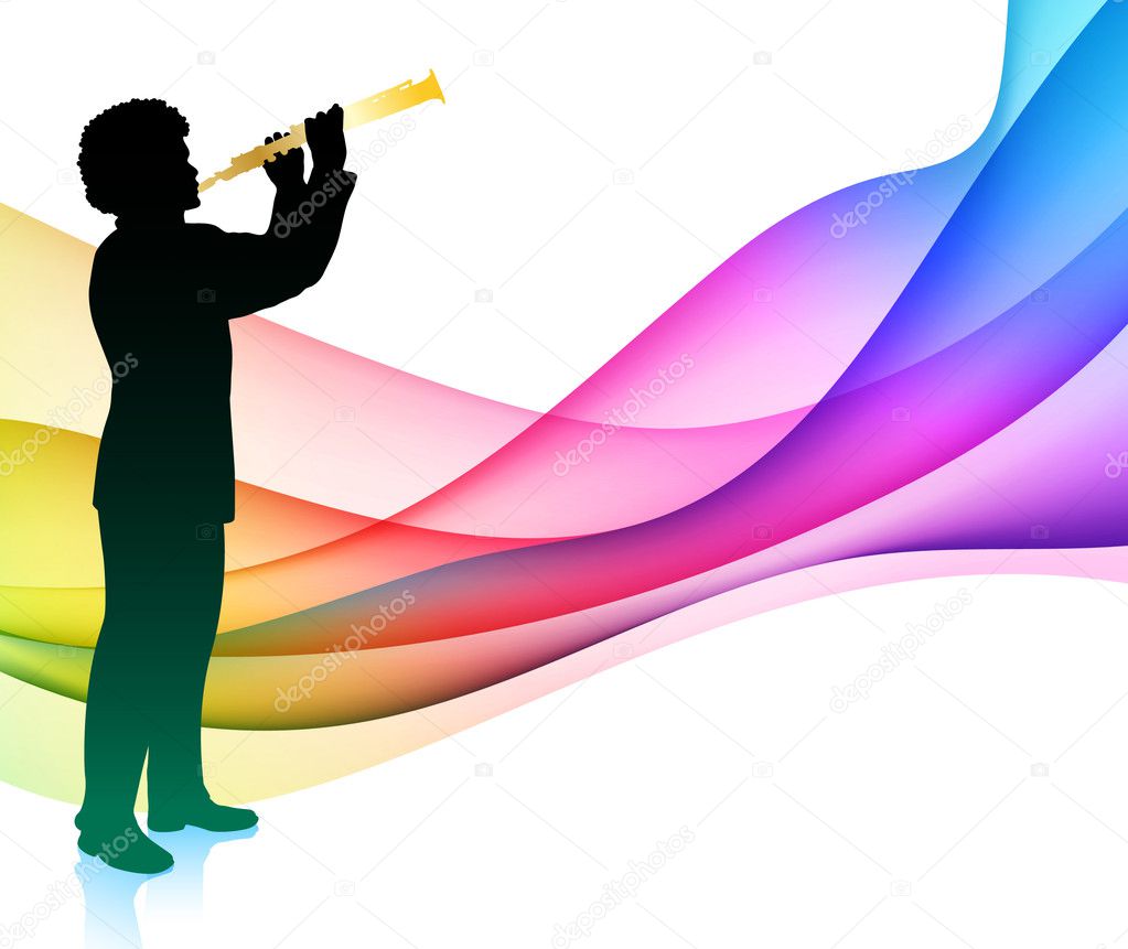 Flute Musician on Colorful Abstract Background