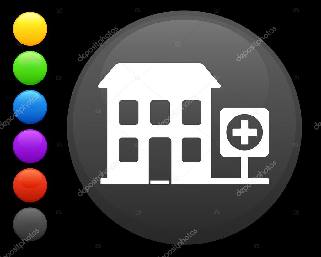 hospital icon on round internet button