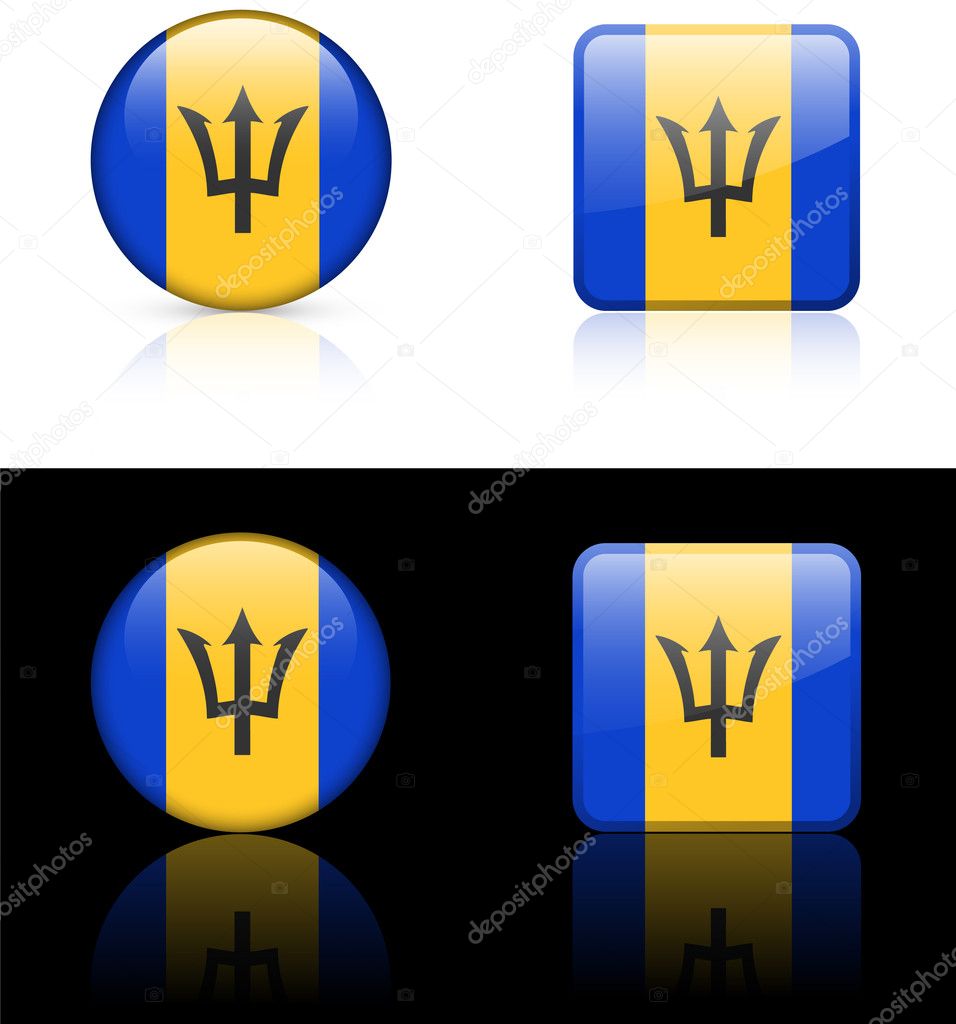Barbados Flag Buttons on White and Black Background