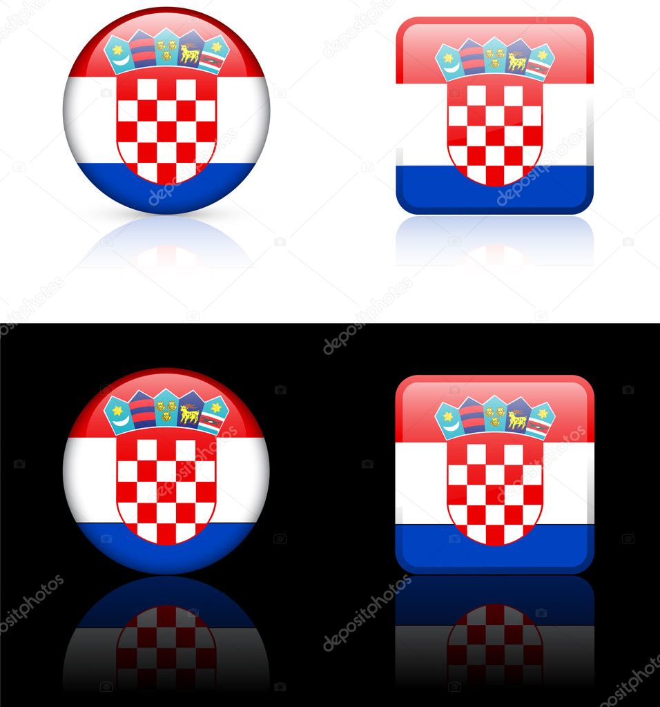 Croatia Flag Buttons on White and Black Background