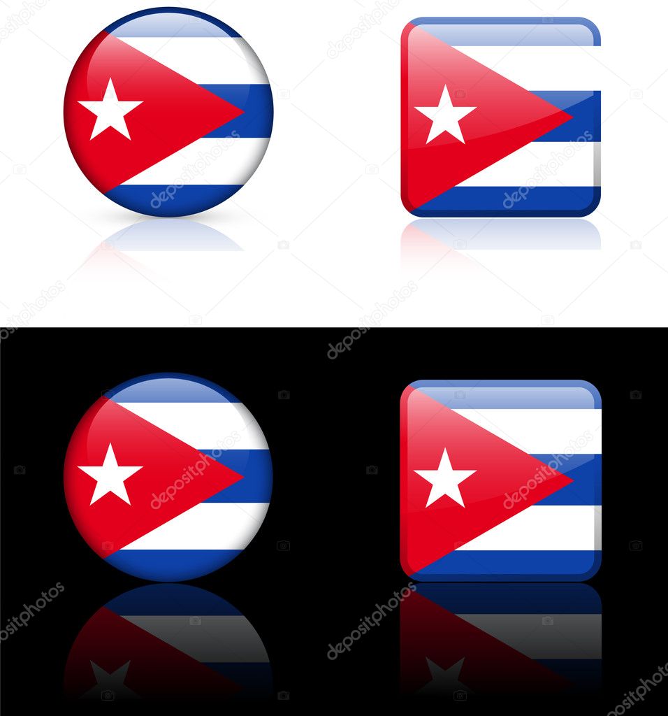 Cuba Flag Buttons on White and Black Background