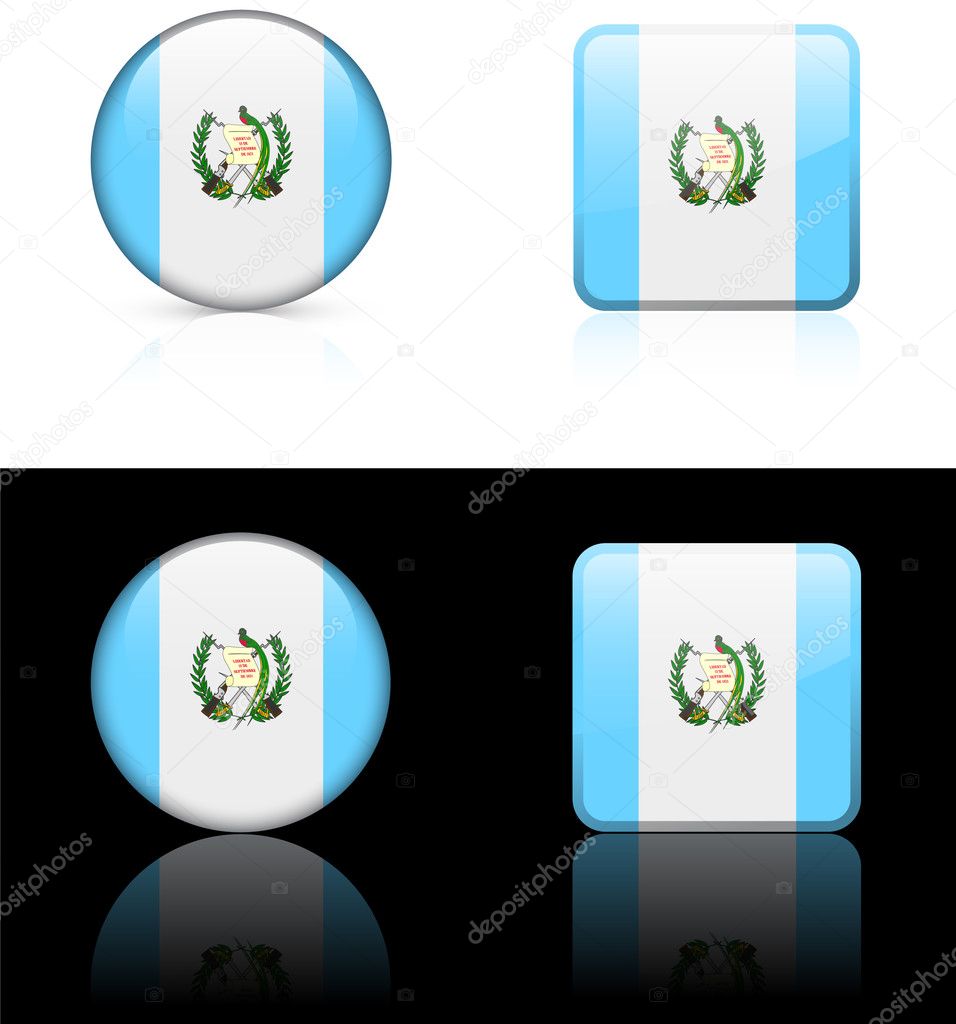 Guatemala Flag Buttons on White and Black Background