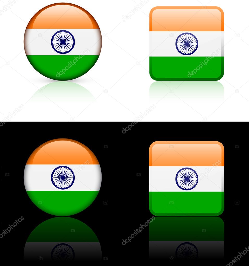 India Flag Buttons on White and Black Background