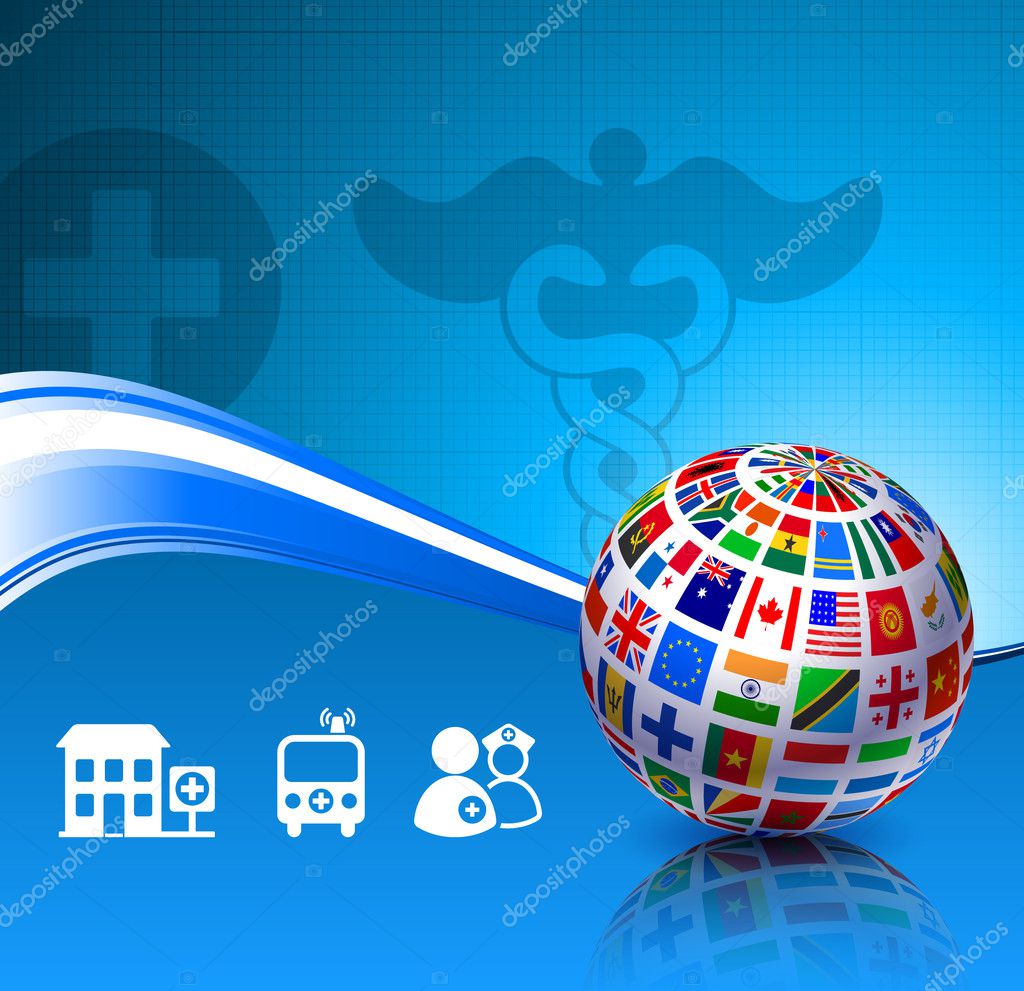 Flags Globe on Health Background — Stock Vector © iconspro #6507489