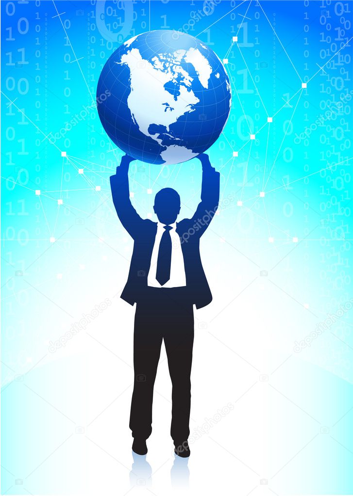 Business man holding the globe background