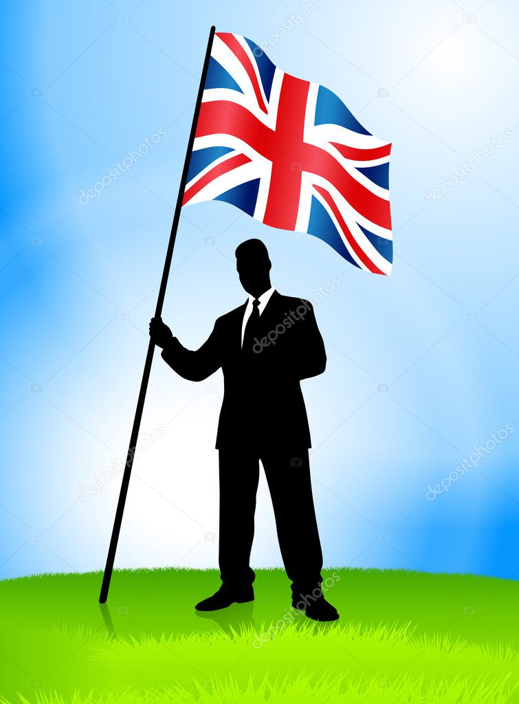 Businessman Leader Holding British Flag