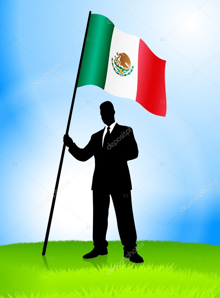Businessman Leader Holding Mexico Flag