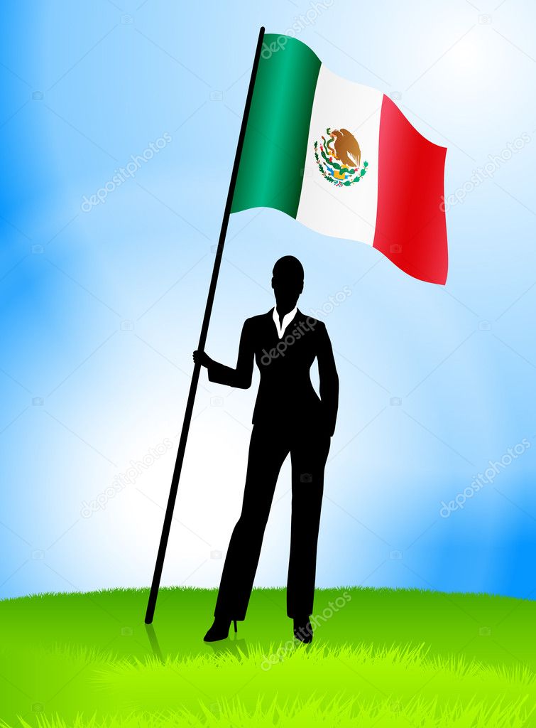Businesswoman Leader Holding Mexico Flag