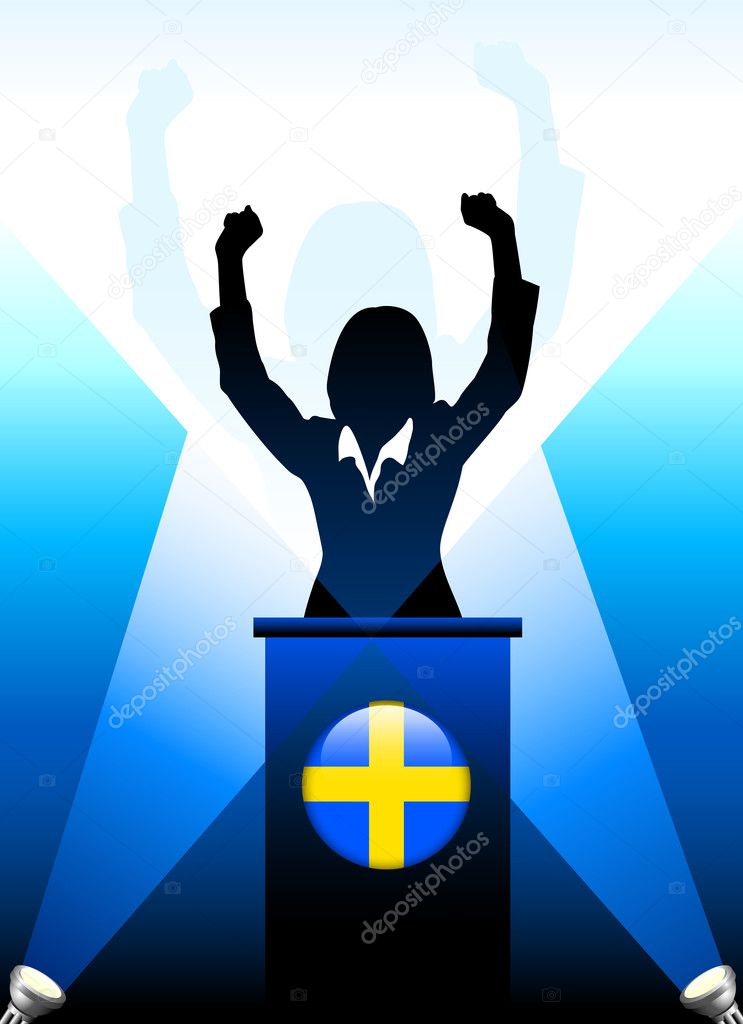 Sweden Leader Giving Speech on Stage