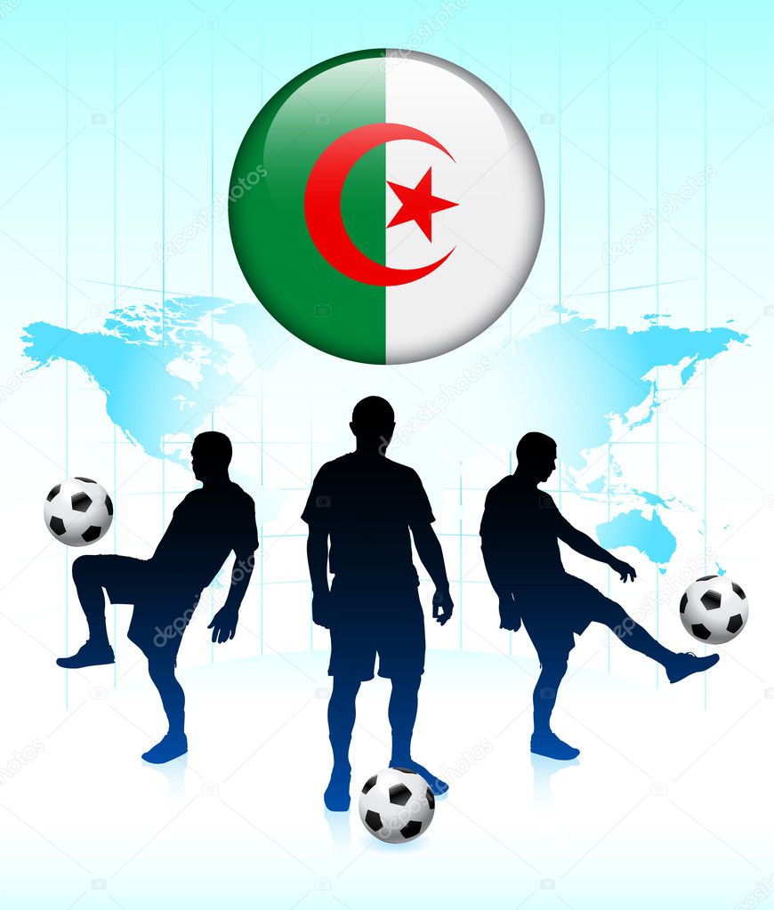 Algeria Flag Icon on Internet Button with Soccer Team