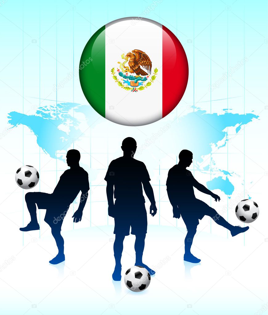Mexico Flag Icon on Internet Button with Soccer Team