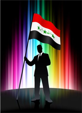 Iraq Flag with Businessman on Abstract Spectrum Background clipart