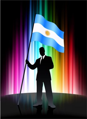 bandera Argentina con el empresario sobre fondo abstracto espectro