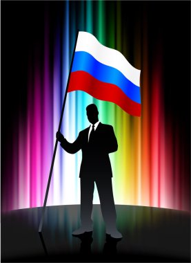 Russia Flag with Businessman on Abstract Spectrum Background clipart